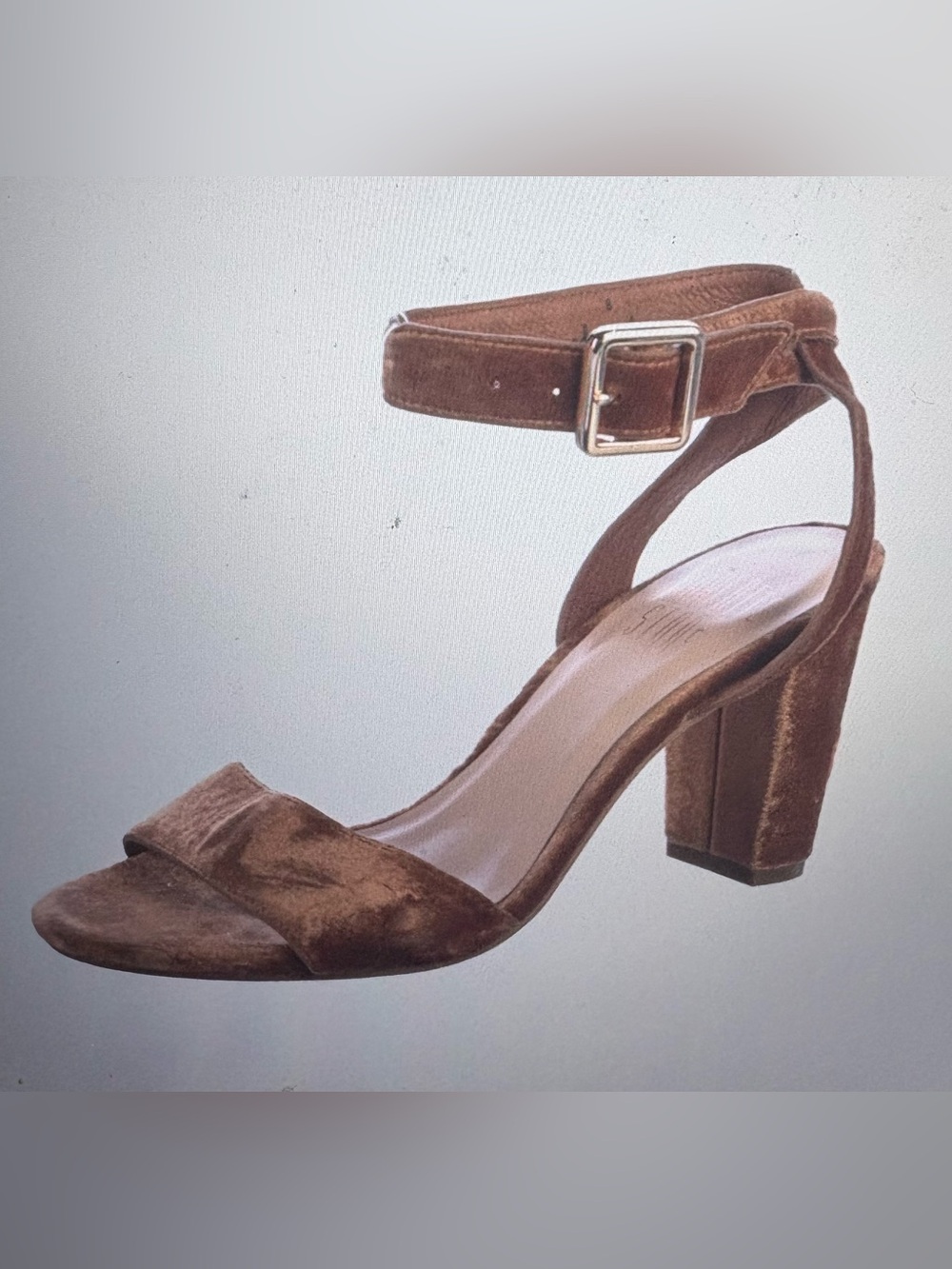 Charlotte Stone Rust Suede Block Heel Sandals with Ankle Strap